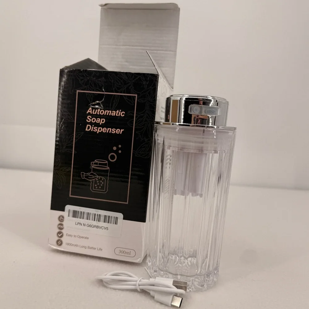 Automatic Soap Dispenser Touchless Rechargeable 300ml Clear Chrome IPX5 USB